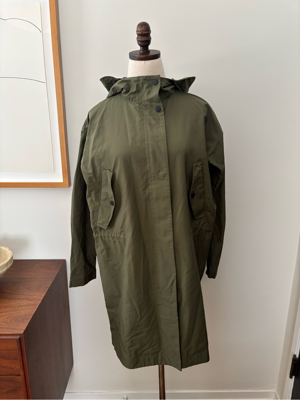 Everlane Olive Green Hooded Rain Coat